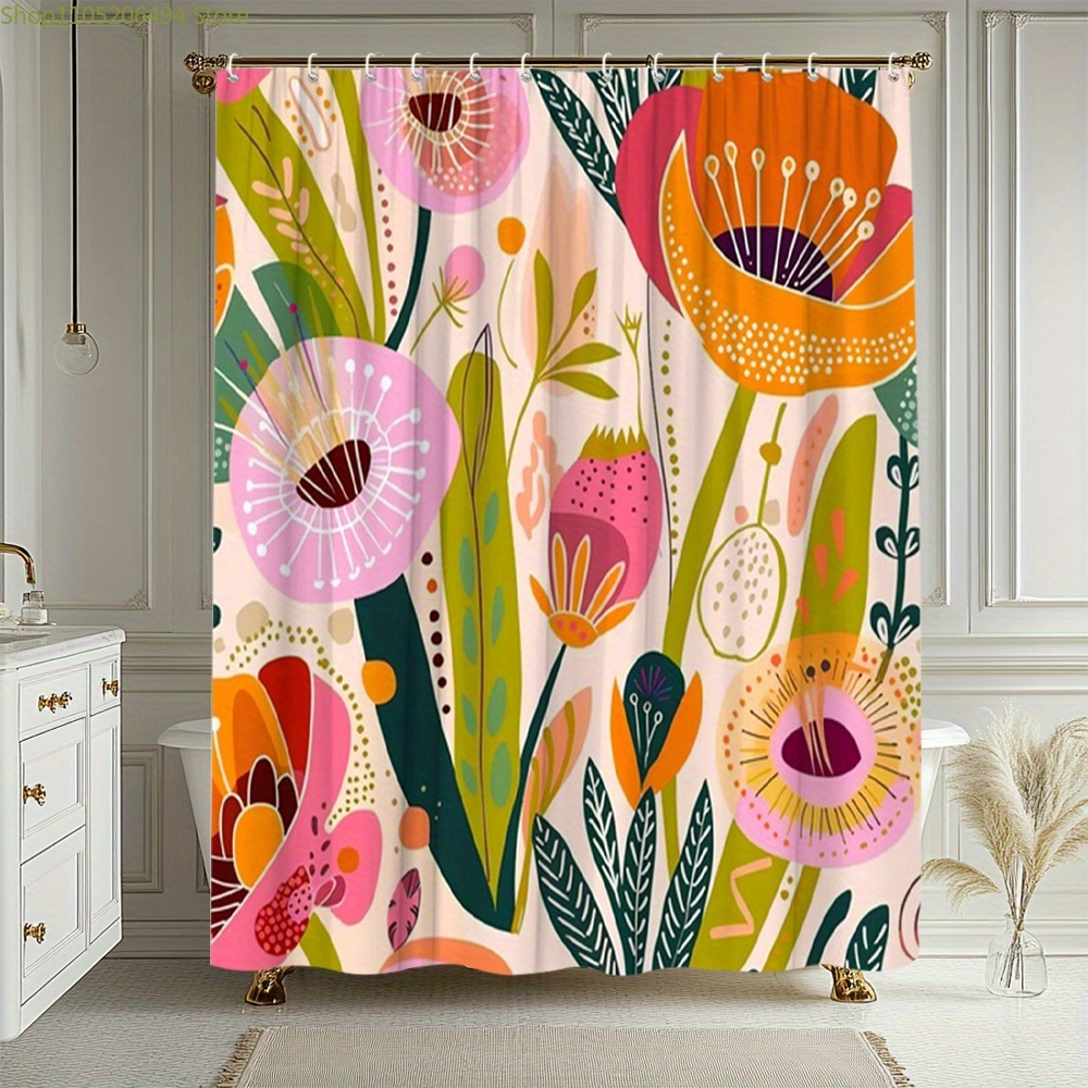 Home Bathroom Design Ideas - Levendig douchegordijn met bloemmotief, abstract botanisch