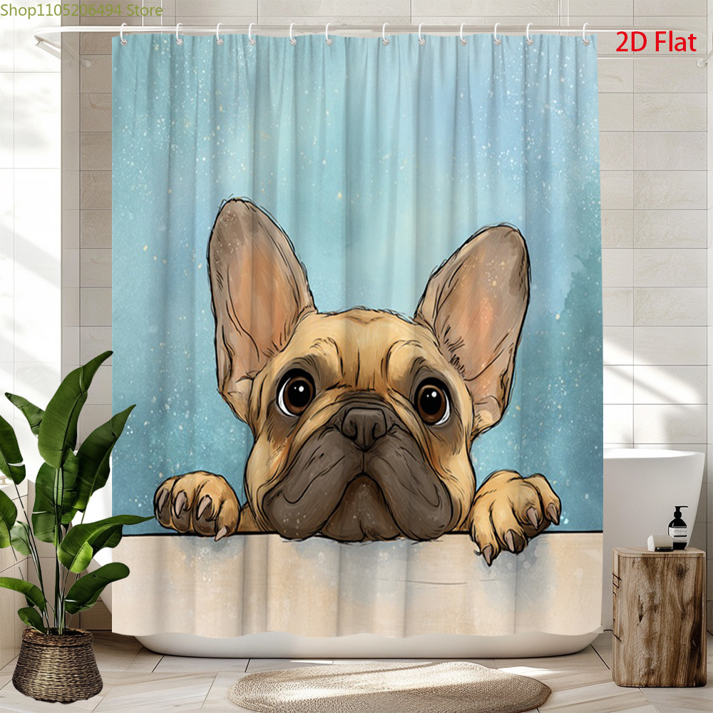 Home Bathroom Design Ideas - Schattig douchegordijn met Franse Bulldog, schattig