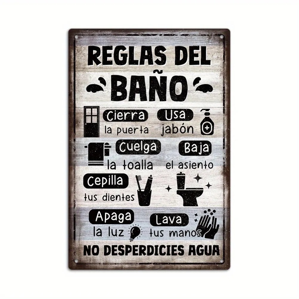 Home Bathroom Rules - 1 stuk Spaans vintage metalen bord