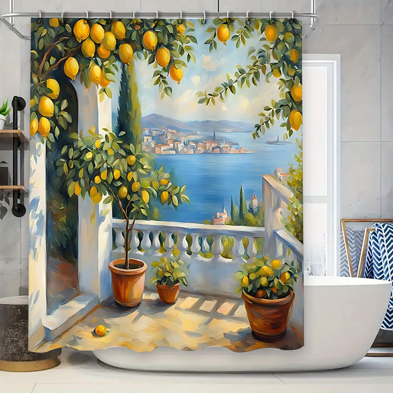 Home Bathroom Design Ideas - Mediterrane Lemon Garden douchegordijn, Coastal Villa