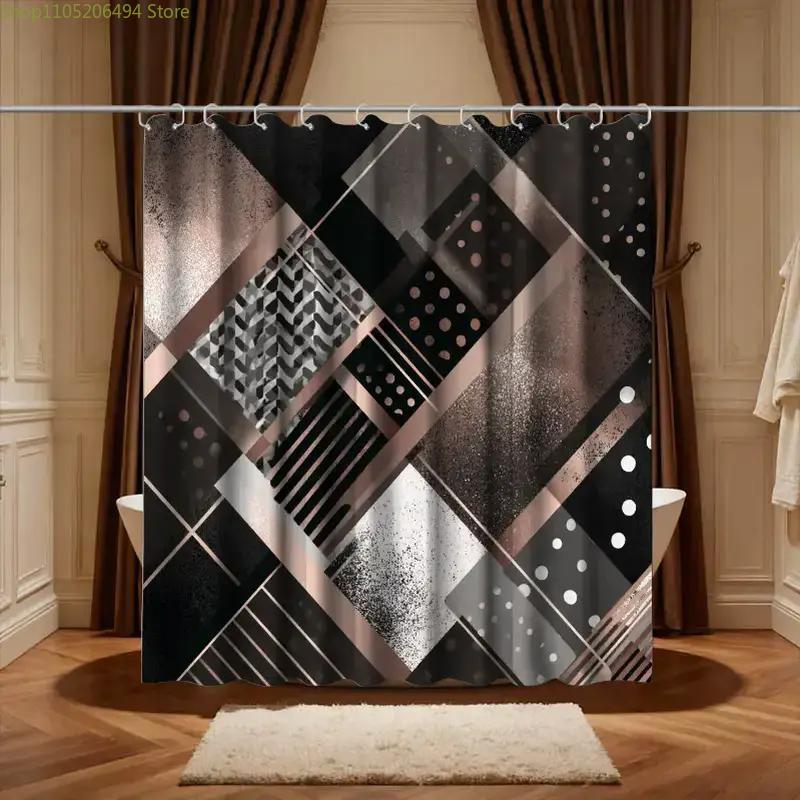 Home Bathroom Design Ideas - Modern geometrisch abstract douchegordijn, zwart en