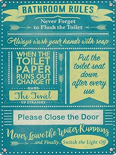 Home Bathroom Rules - Vintage stijl metalen wandbord plaquette badkamerregels