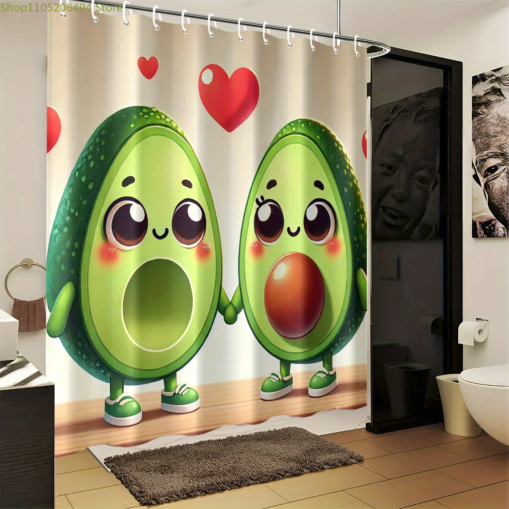 Home Bathroom Design Ideas - Schattig douchegordijn met avocado-paar, Kawaii Love