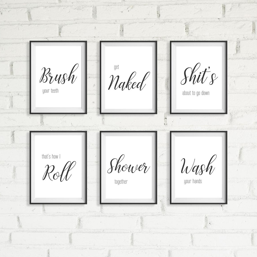 Home Bathroom Rules - Wall Art Canvas Schilderij Grappige Badkamer