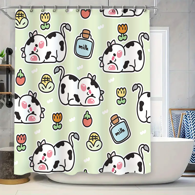 Home Bathroom Design Ideas - Schattig douchegordijn met koeienprint voor badkamerdecor