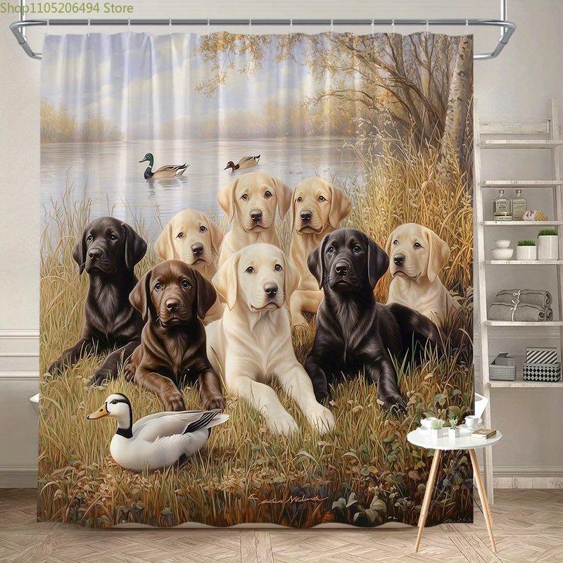 Home Bathroom Design Ideas - Labrador Dog Family Douchegordijn, schattig huisdier