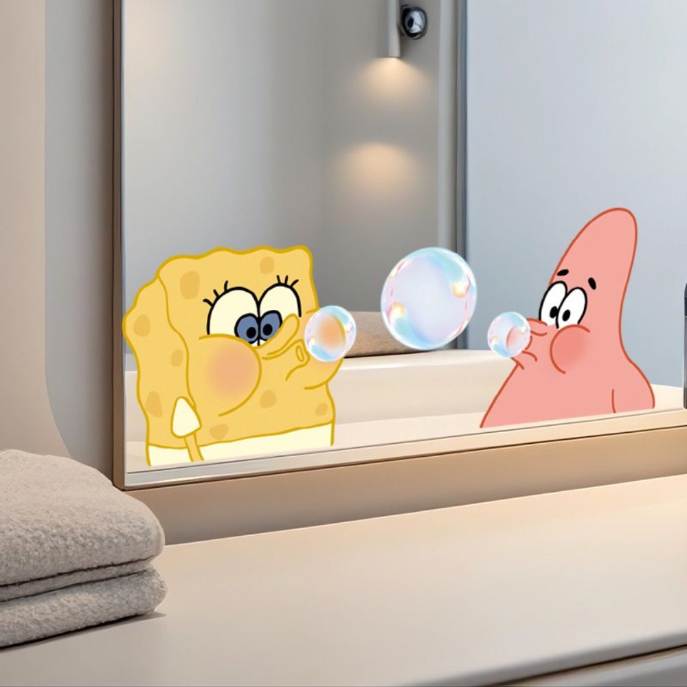 Home Bathroom Gadgets - SpongeBob badkamerspiegelstickers – zelfklevende vinylstickers voor