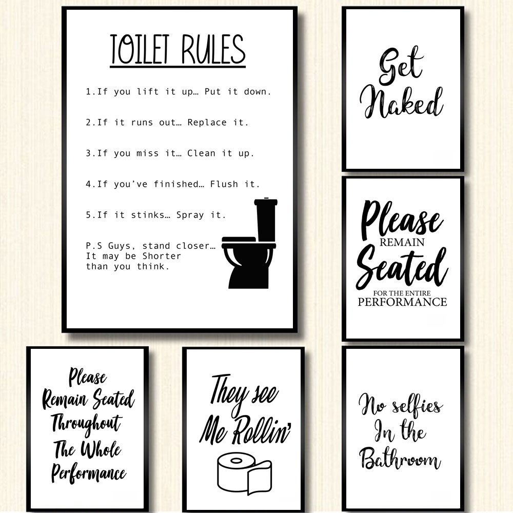 Wall Art Canvas Schilderij Gra - Home Bathroom Rules recensie en prijs