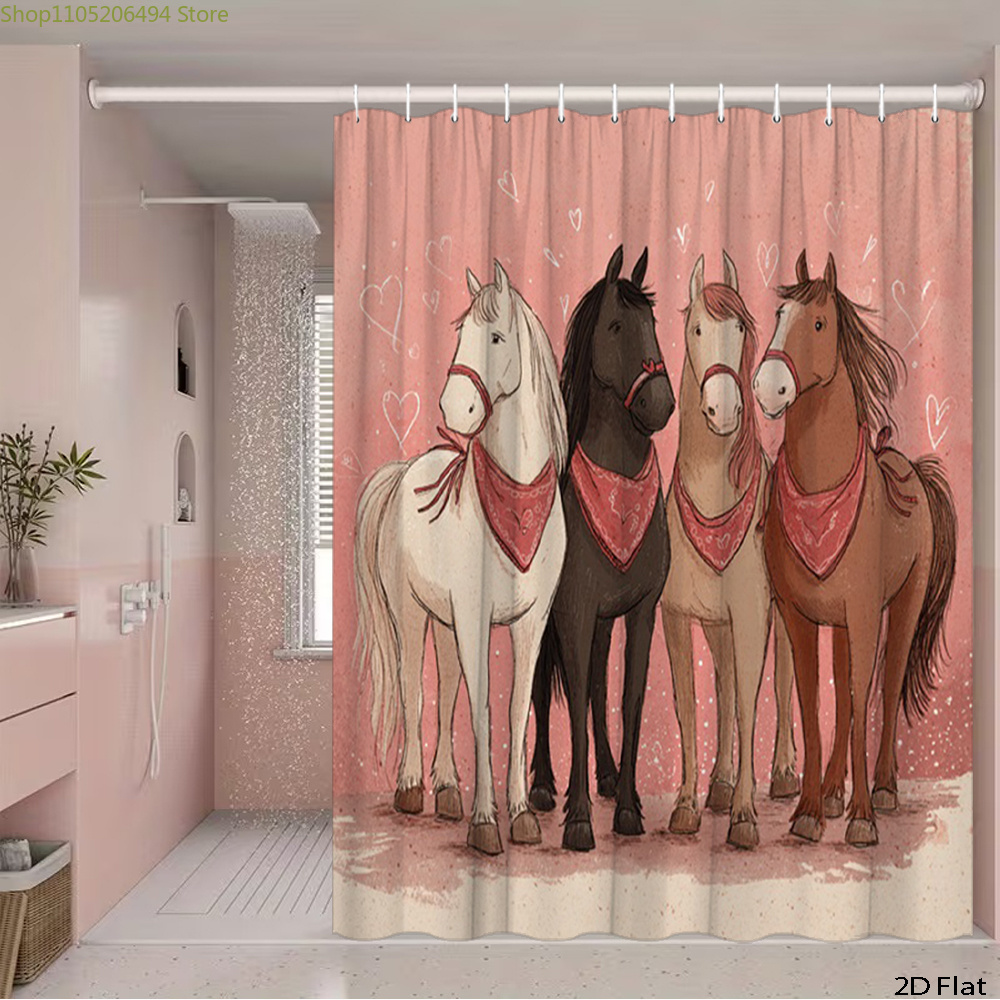 Schattig paarden douchegordijn - Home Bathroom Design Ideas recensie en prijs